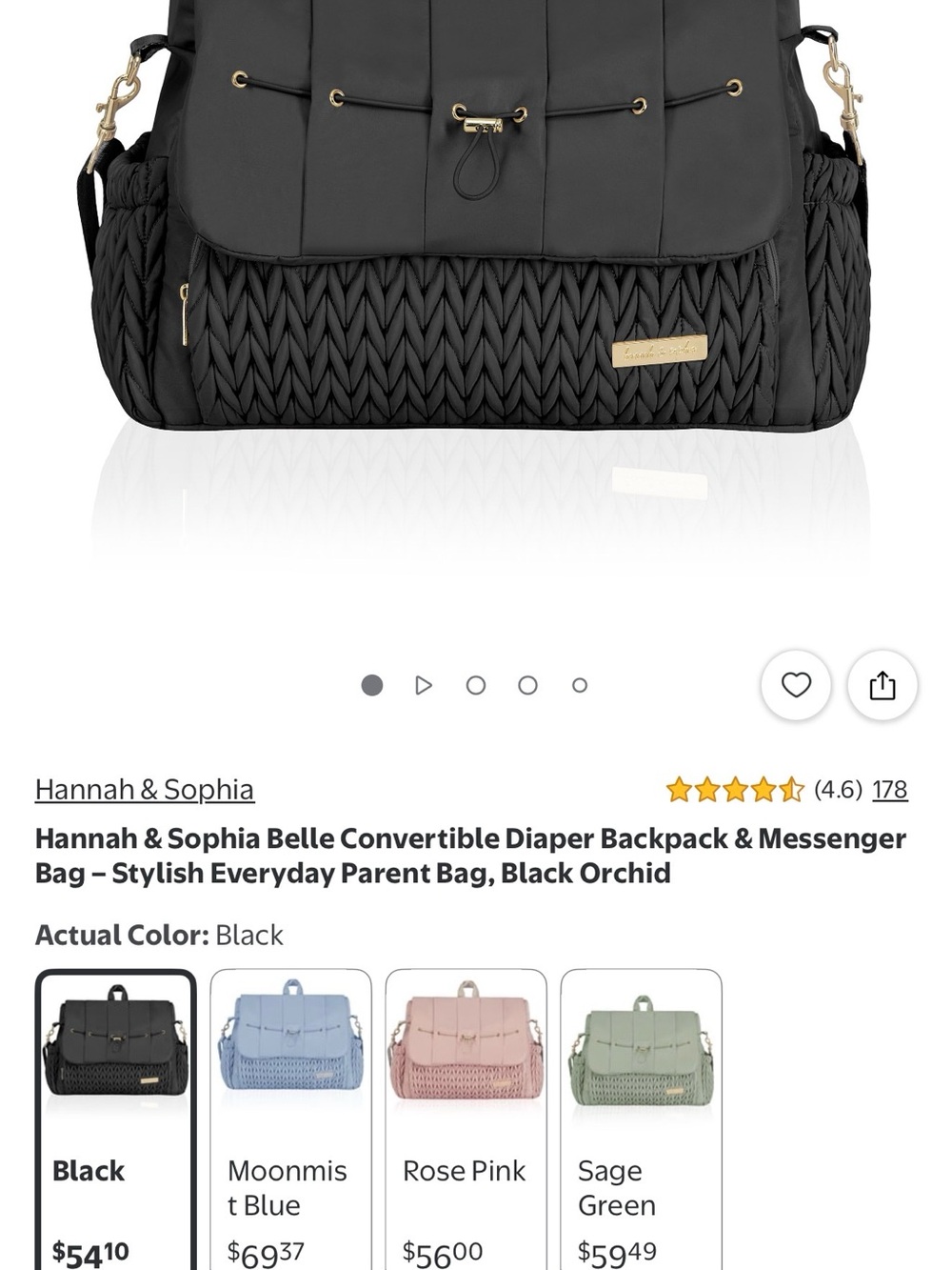 Belle Convertible Diaper Backpack & Messenger Bag - Black